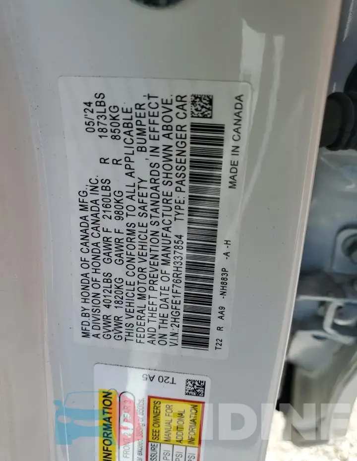 2HGFE1F76RH337854 Photo# 13
