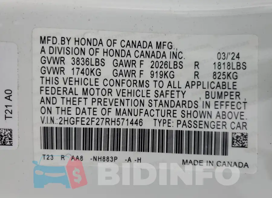 2HGFE2F27RH571446 Photo# 13