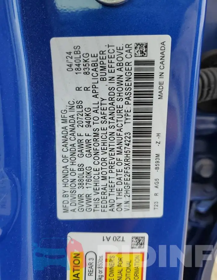 2HGFE2F5XRH574223 Photo# 12