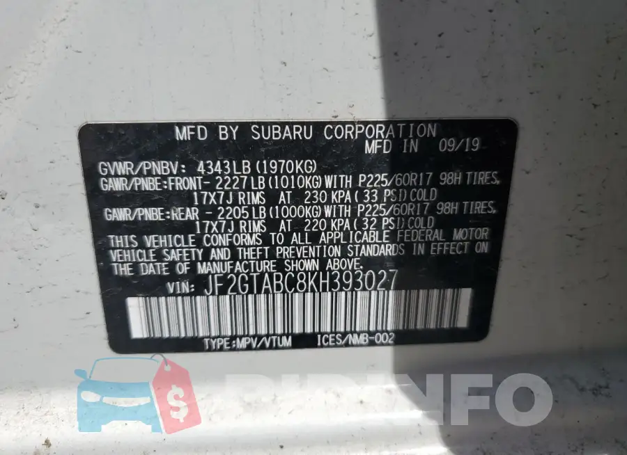 JF2GTABC8KH393027 Photo# 13
