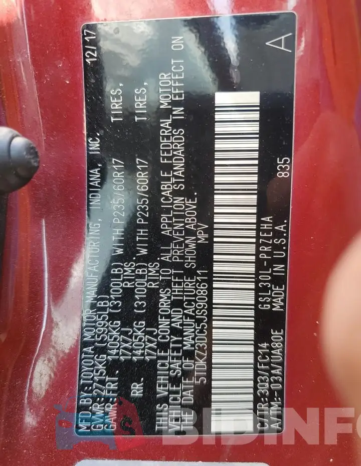 5TDKZ3DC5JS908611 Photo# 13