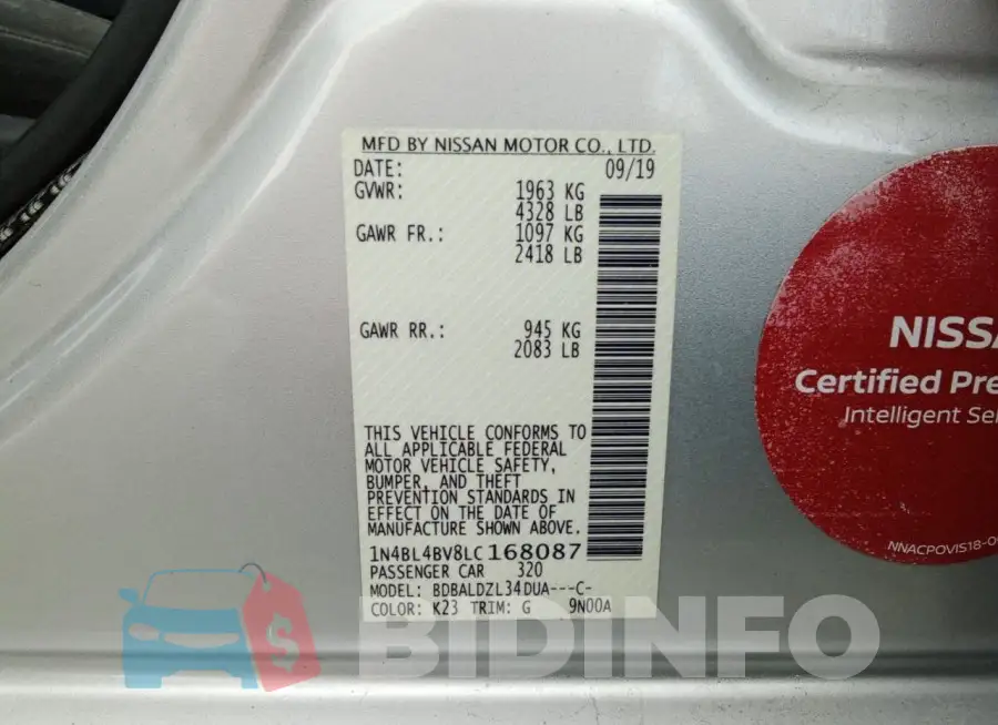 1N4BL4BV8LC168087 Photo# 13