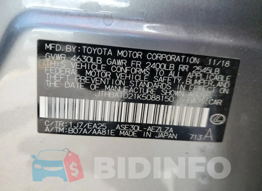 JTHBA1D21K5088150 Photo# 12