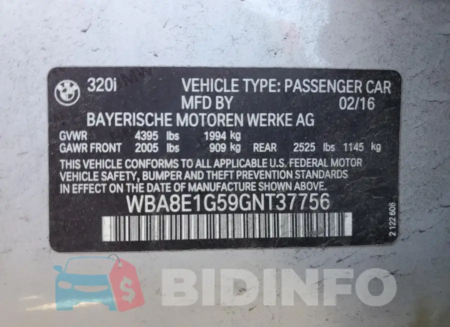 WBA8E1G59GNT37756 Photo# 12