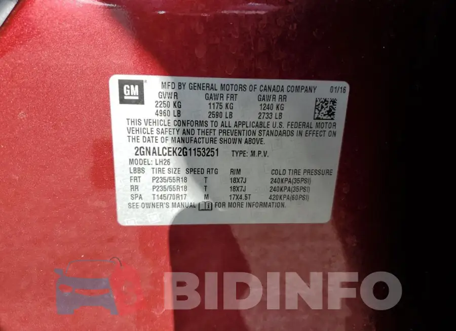 2GNALCEK2G1153251 Photo# 13