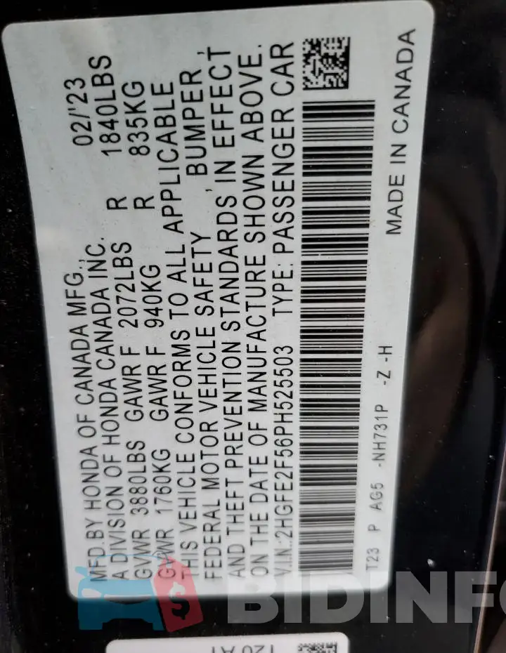 2HGFE2F56PH525503 Photo# 12