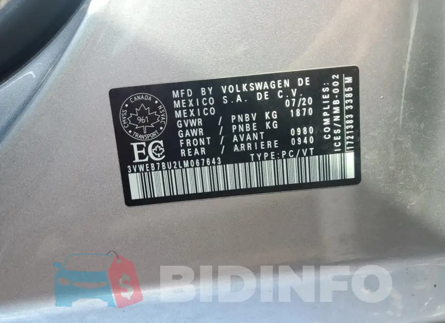 3VWEB7BU2LM067643 Photo# 12