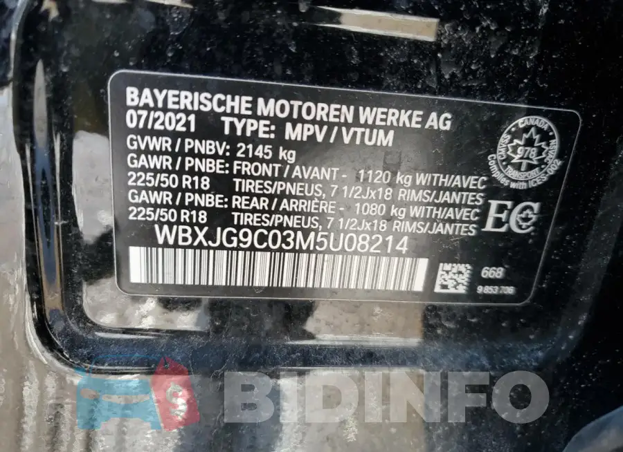 WBXJG9C03M5U08214 Photo# 14