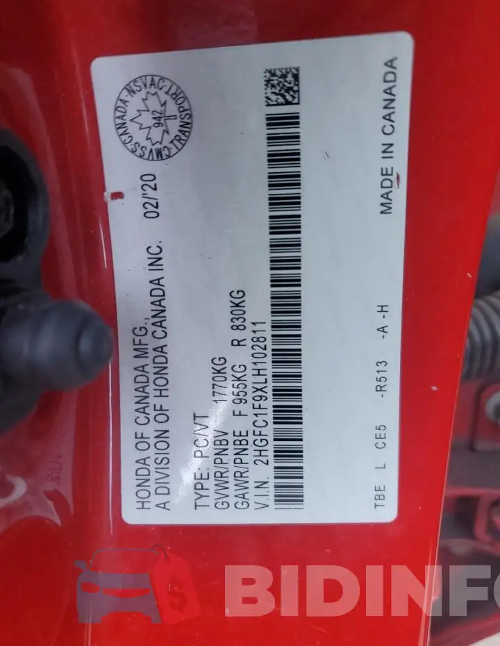 2HGFC1F9XLH102811 Photo# 12
