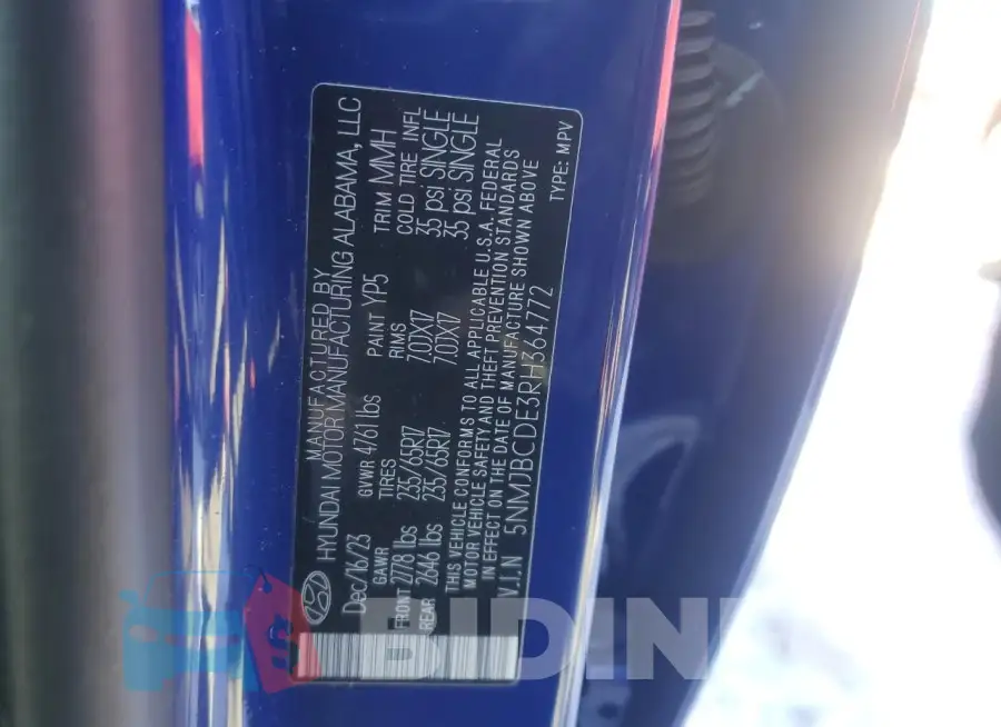 5NMJBCDE3RH364772 Photo# 13