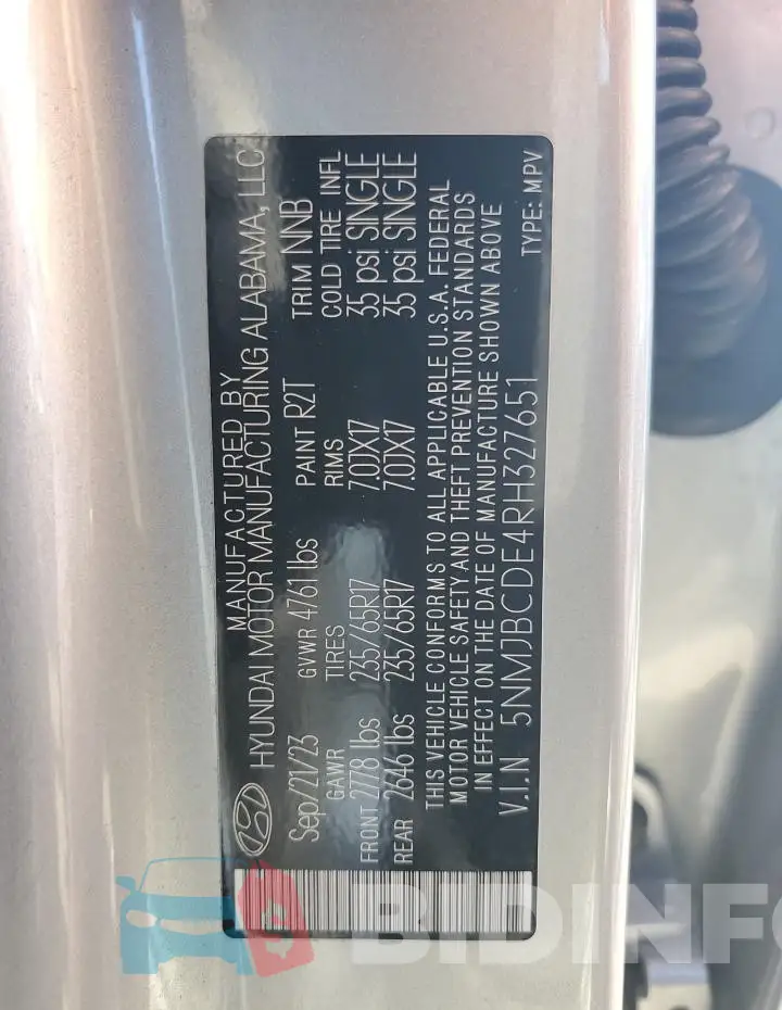 5NMJBCDE4RH327651 Photo# 13