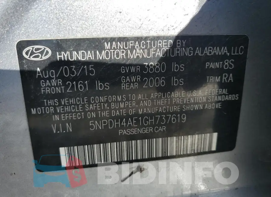 5NPDH4AE1GH737619 Photo# 12