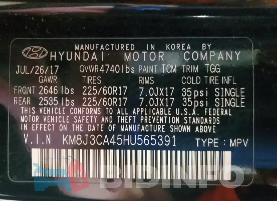 KM8J3CA45HU565391 Photo# 13