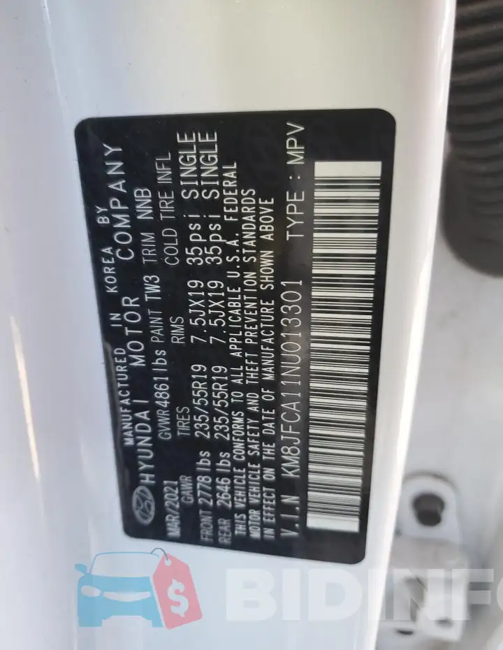 KM8JFCA11NU013301 Photo# 13