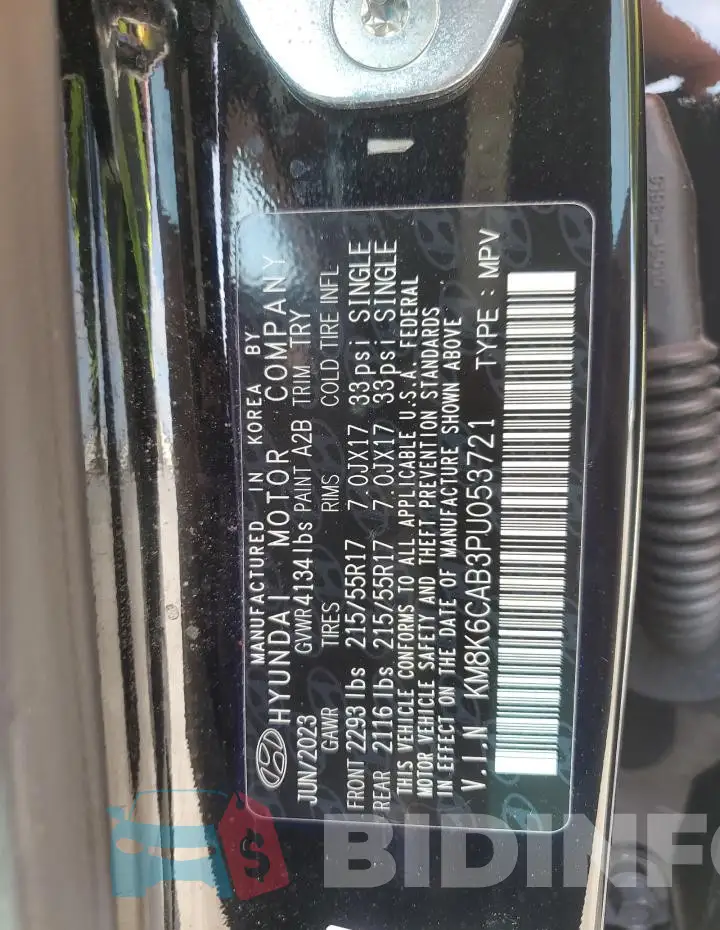 KM8K6CAB3PU053721 Photo# 13