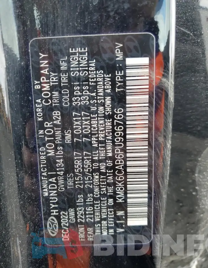 KM8K6CAB6PU996766 Photo# 13