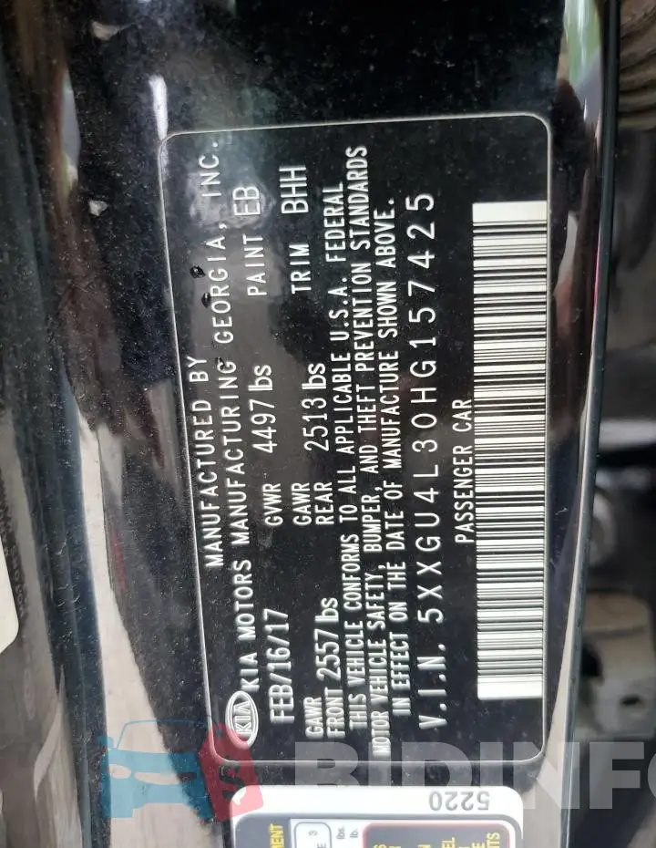5XXGU4L30HG157425 Photo# 12