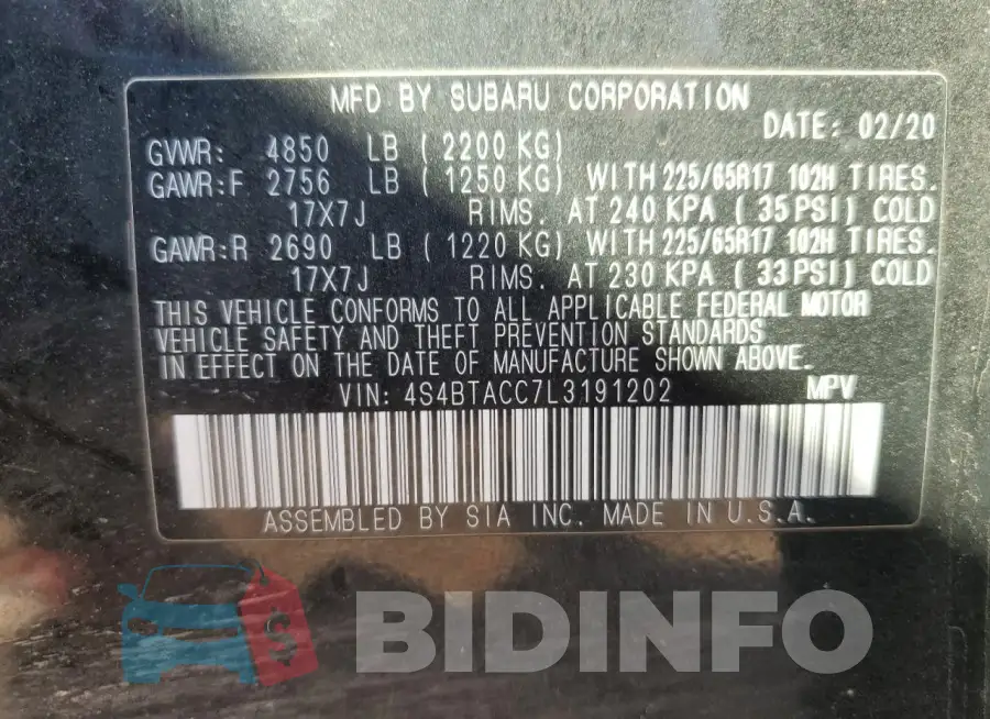 4S4BTACC7L3191202 Photo# 14