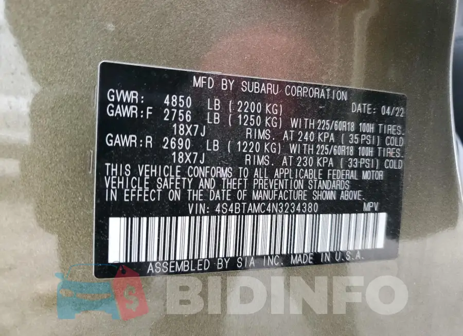 4S4BTAMC4N3234380 Photo# 12
