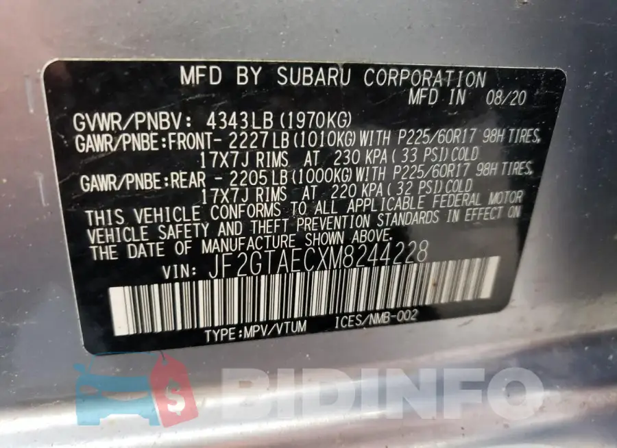 JF2GTAECXM8244228 Photo# 13