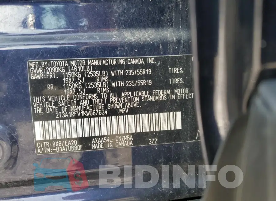 2T3A1RFV1KW067634 Photo# 12