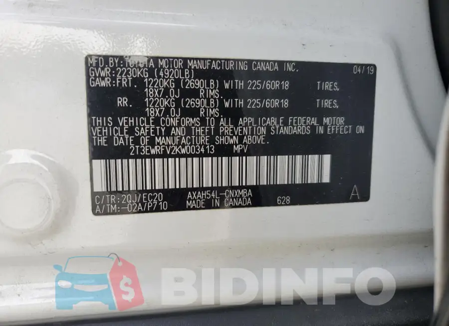 2T3EWRFV2KW003413 Photo# 13