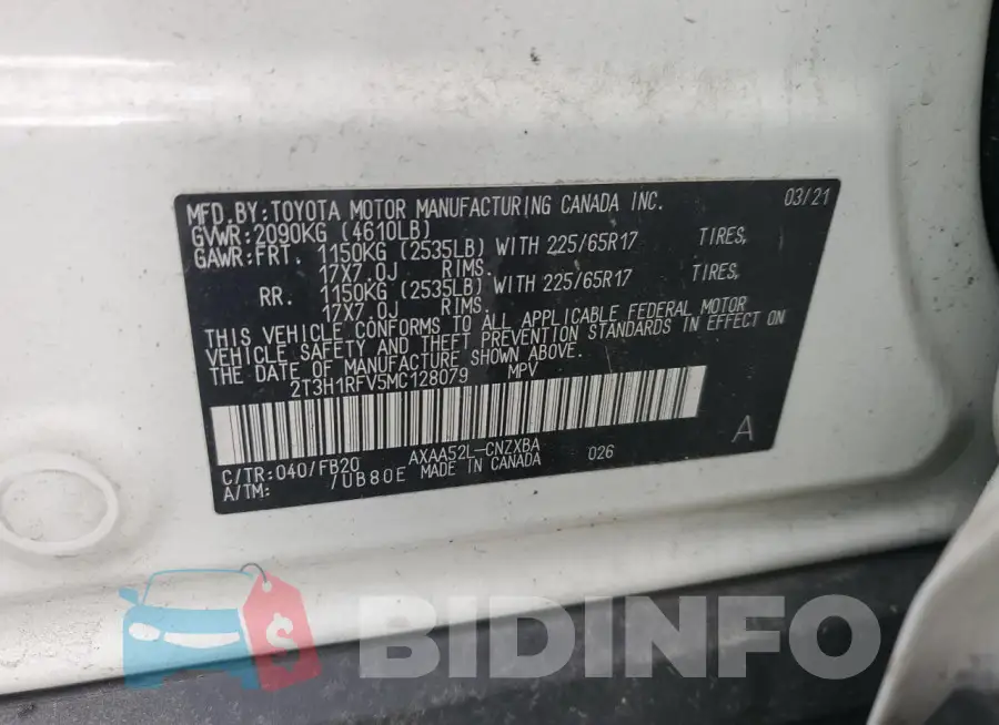 2T3H1RFV5MC128079 Photo# 13