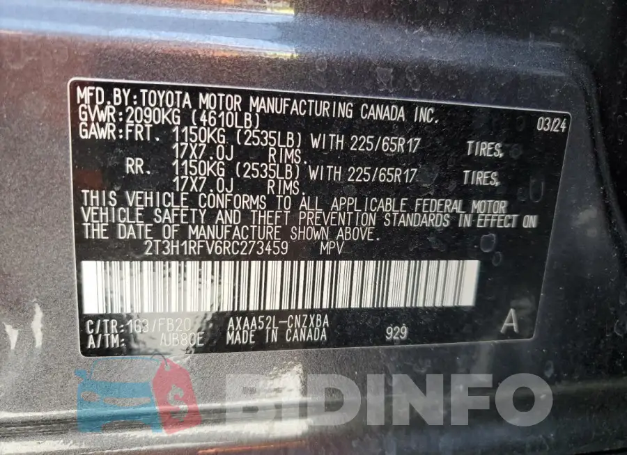 2T3H1RFV6RC273459 Photo# 14