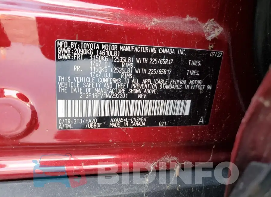 2T3P1RFV1NW292201 Photo# 12