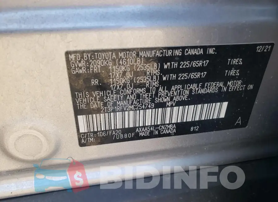 2T3P1RFV2MC254749 Photo# 12