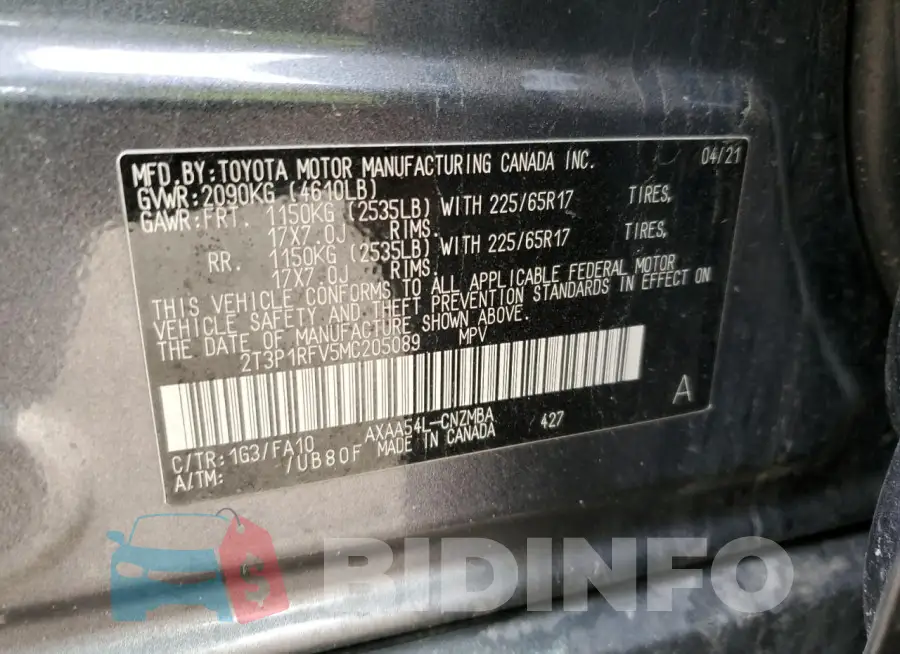 2T3P1RFV5MC205089 Photo# 13