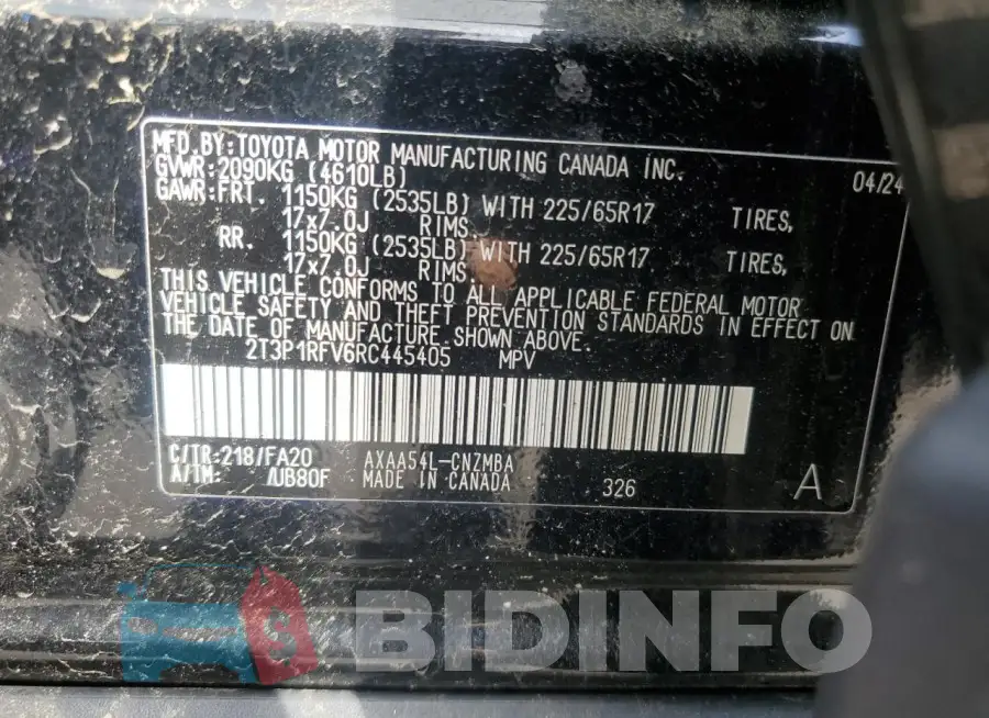 2T3P1RFV6RC445405 Photo# 13