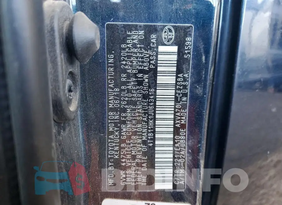 4T1B11HK1JU643416 Photo# 13