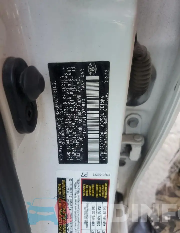 4T1BF1FK8HU370943 Photo# 12