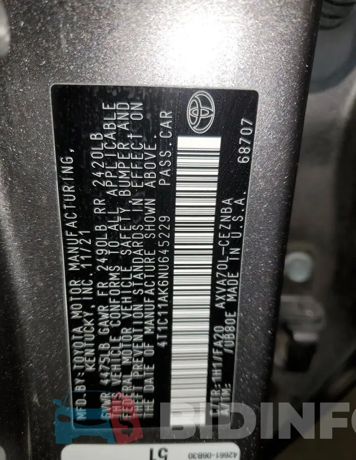 4T1C11AK6NU645229 Photo# 12