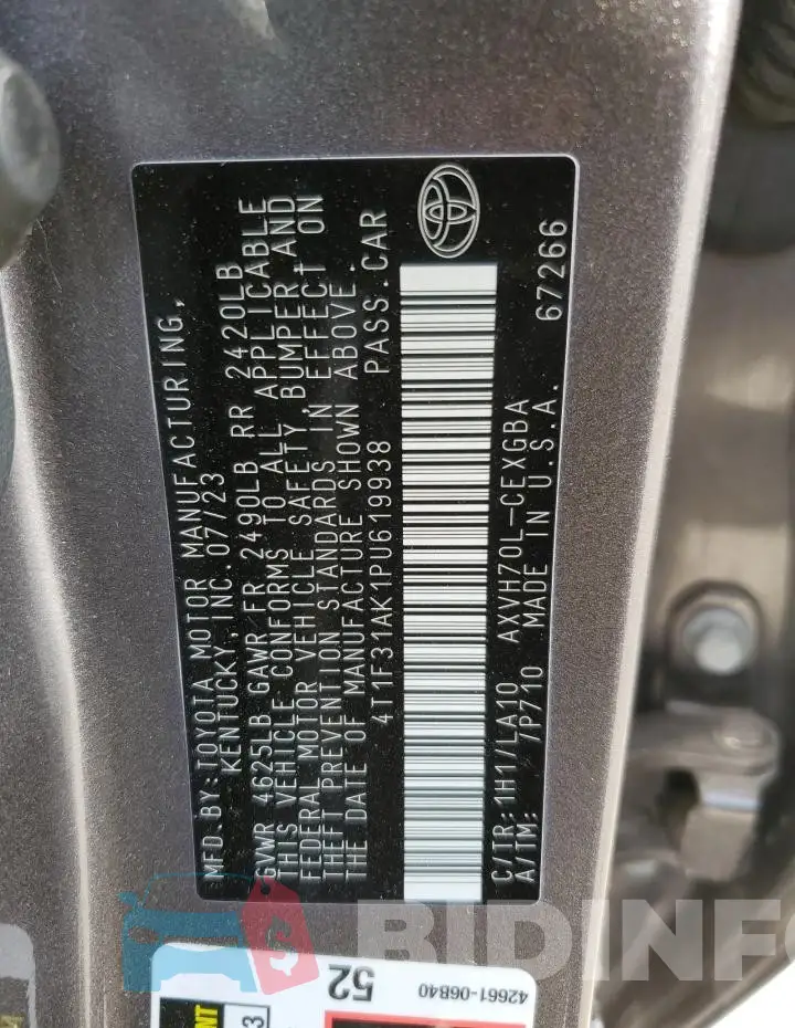 4T1F31AK1PU619938 Photo# 13