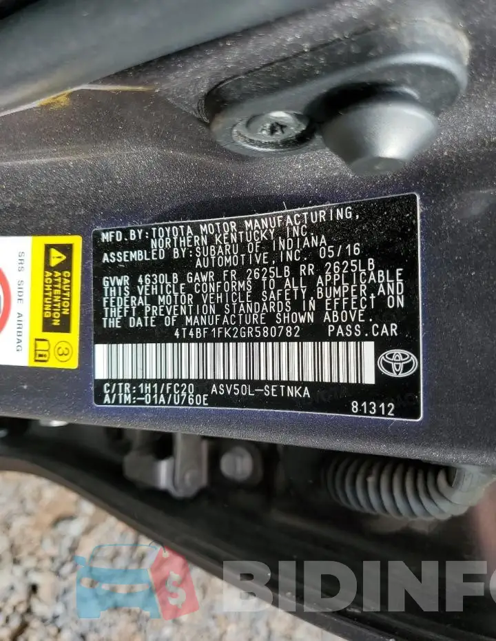 4T4BF1FK2GR580782 Photo# 12