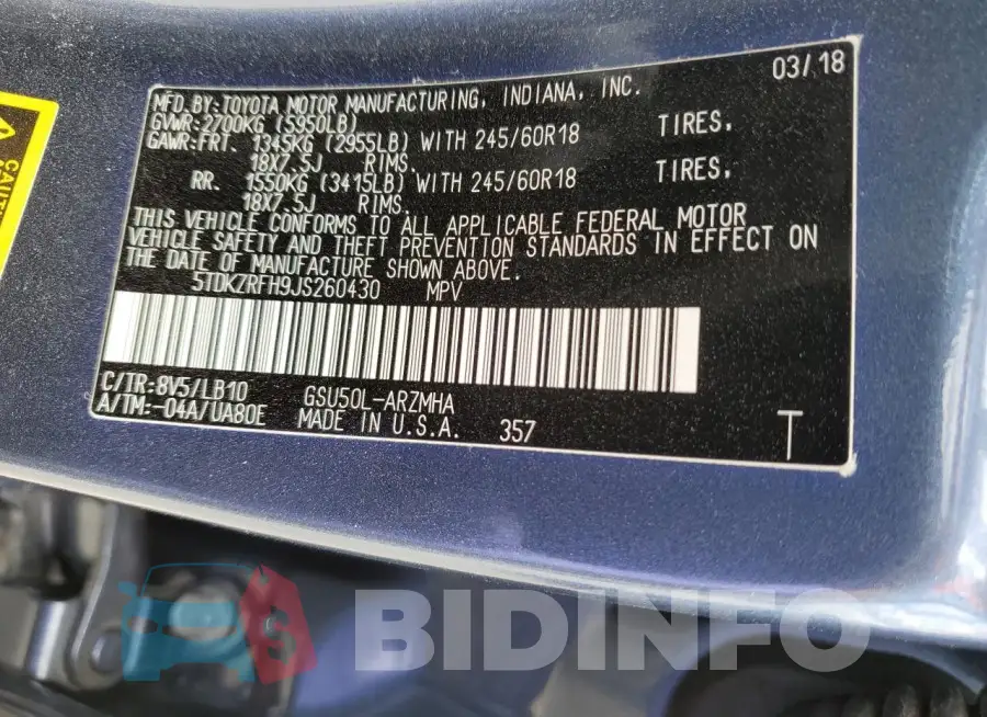 5TDKZRFH9JS260430 Photo# 14