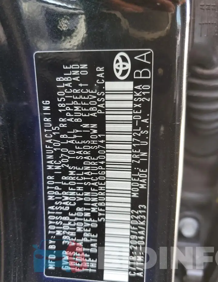 5YFBURHE0GP400741 Photo# 12