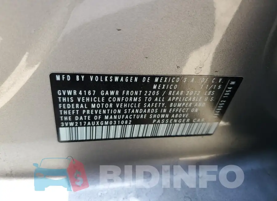 3VW217AUXGM031082 Photo# 13
