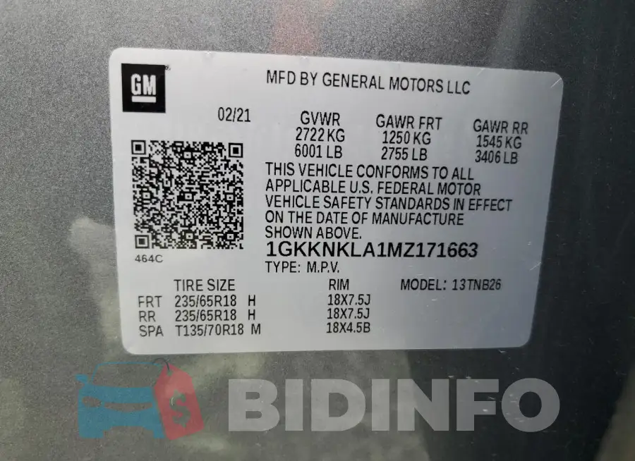 1GKKNKLA1MZ171663 Photo# 14