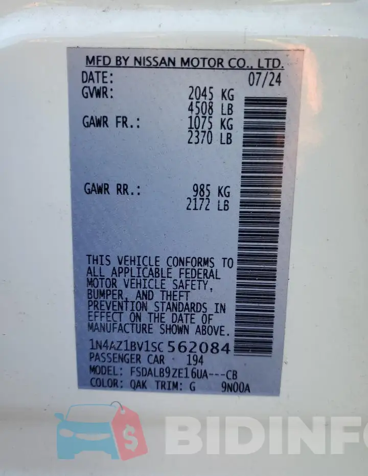 1N4AZ1BV1SC562084 Photo# 13