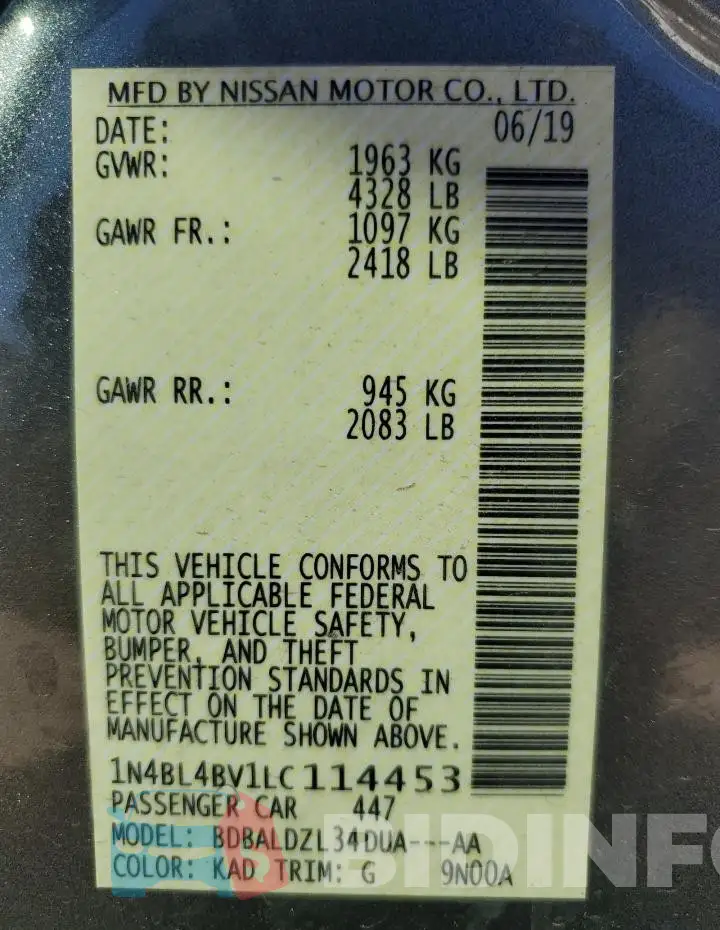 1N4BL4BV1LC114453 Photo# 12