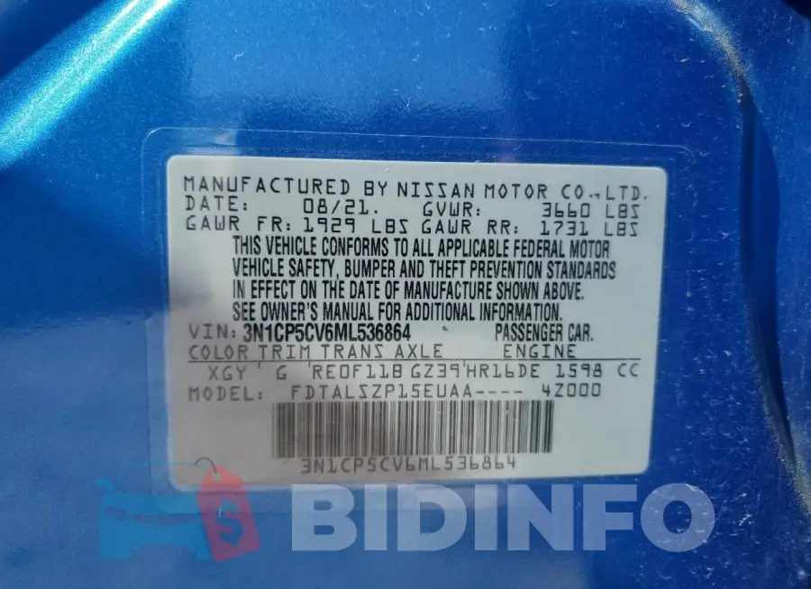 3N1CP5CV6ML536864 Photo# 12