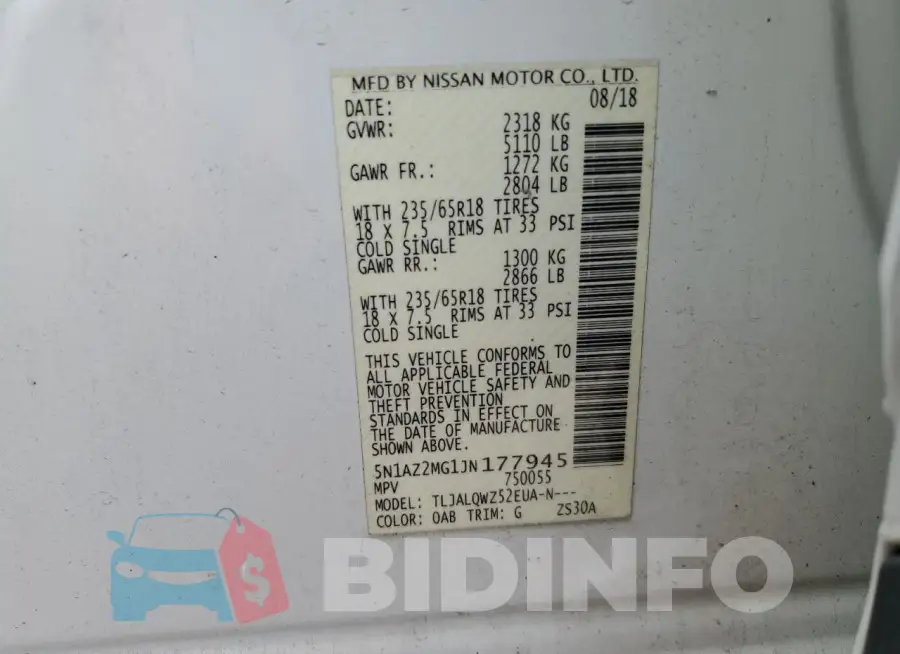 5N1AZ2MG1JN177945 Photo# 13