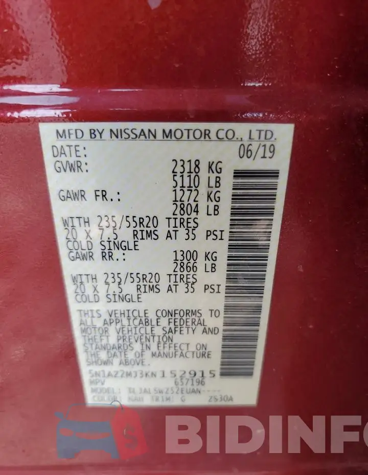 5N1AZ2MJ3KN152915 Photo# 12