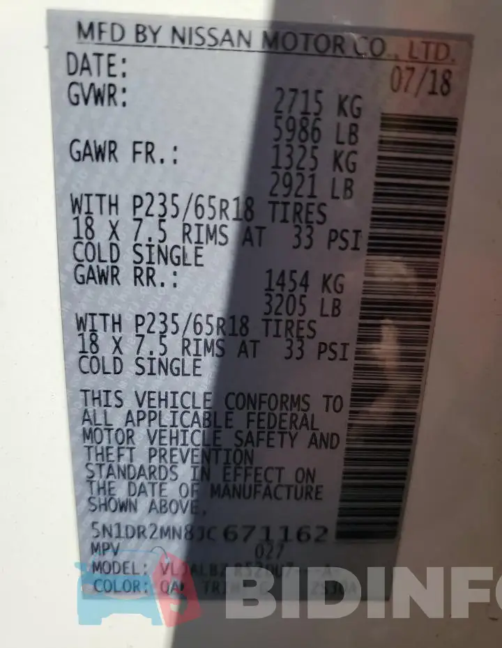 5N1DR2MN8JC671162 Photo# 13