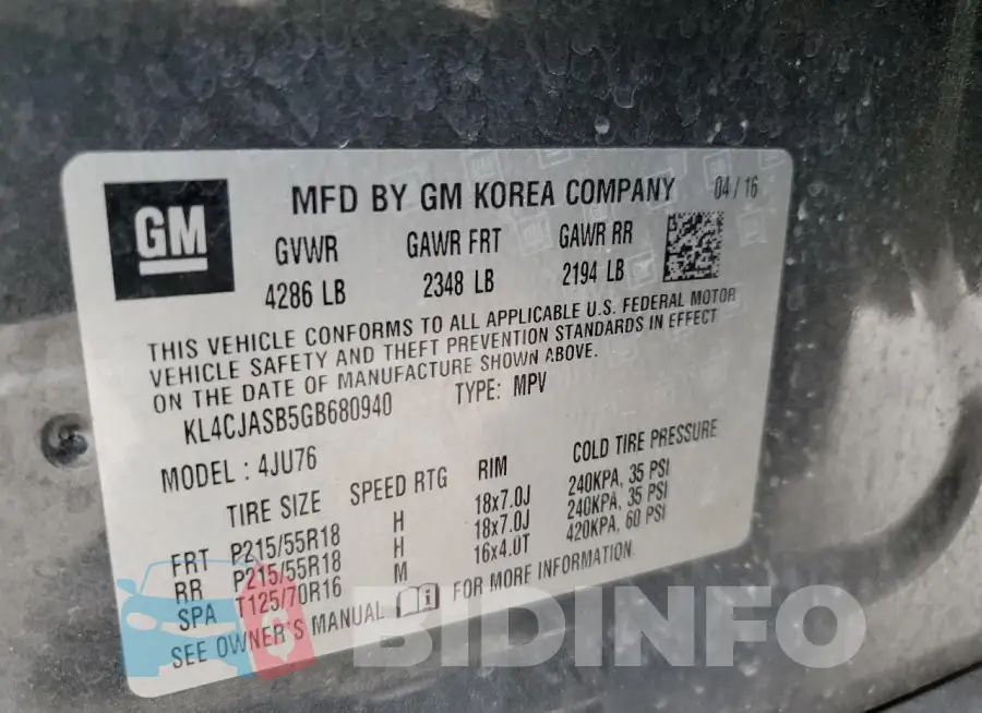 KL4CJASB5GB680940 Photo# 14