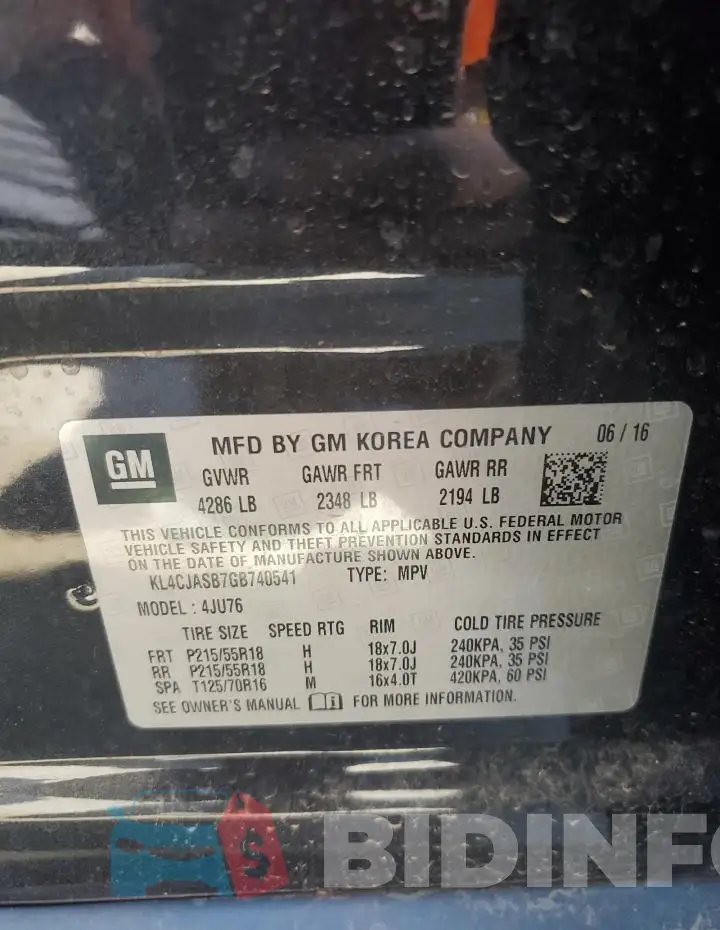 KL4CJASB7GB740541 Photo# 13