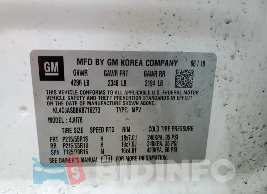 KL4CJASB8KB716273 Photo# 13